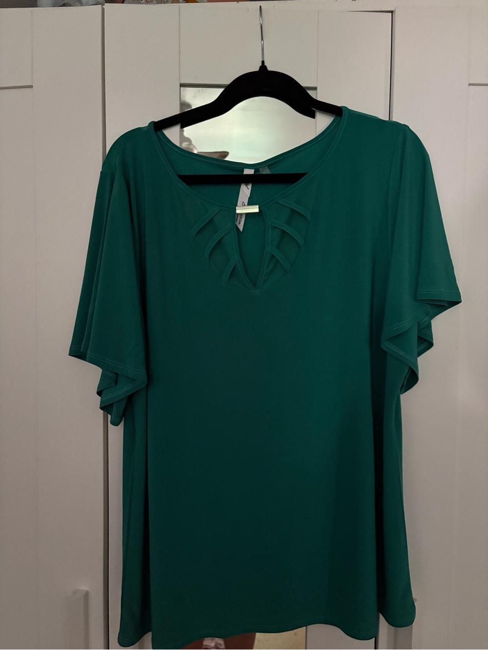 Colette Malouf Teal Short Sleeve Top with Cutout Detail